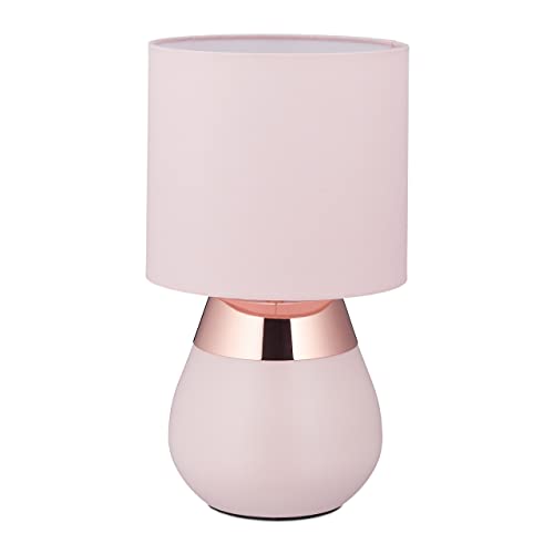 Relaxdays Nachttischlampe mit Touch, Tischlampe Wohn- & Schlafzimmer, Stoffschirm, E14, HxD: 32x18 cm, Touchlampe, rosa von Relaxdays