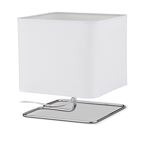Relaxdays Nachttischlampe weiß, Tischleuchte mit Stofflampenschirm und Metallgestell, HxBxT: 28,5 x 24,5 x 24 cm, white von Relaxdays