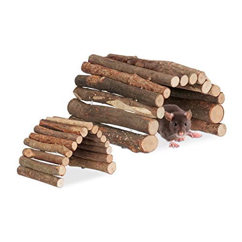 Relaxdays Nagerbrücke Holz, 2er Set, biegbar, Käfig Zubehör Hamster & Mäuse, 2 Größen, Flexible Hamsterbrücke, Natur von Relaxdays