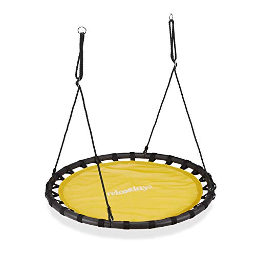 Relaxdays Nestschaukel, runde Hängeschaukel, für Kinder & Erwachsene, verstellbar, draußen, Ø: 120 cm, bis 100 kg, gelb von Relaxdays