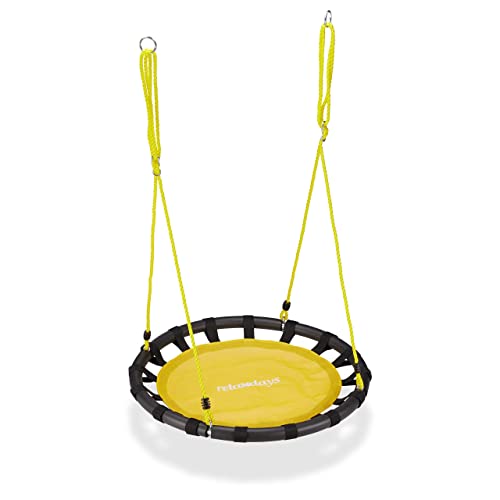 Relaxdays Nestschaukel, runde Hängeschaukel, für Kinder & Erwachsene, verstellbar, draußen, Ø: 80 cm, bis 100 kg, gelb von Relaxdays