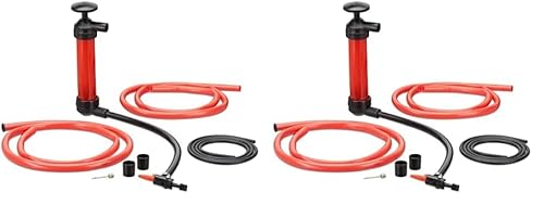 Relaxdays Öl Absaugpumpe, manuelle Handpumpe für Benzin, Diesel, Umfüllpumpe mit 3 Schläuchen, Luftpumpe Aufsätze, rot (Packung mit 2) von Relaxdays