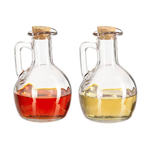 Relaxdays Öl- & Essigkanne 2er Set, Glasflaschen mit Korken, runde Ölfläschchen für Öl & Essig, je 180 ml, transparent von Relaxdays
