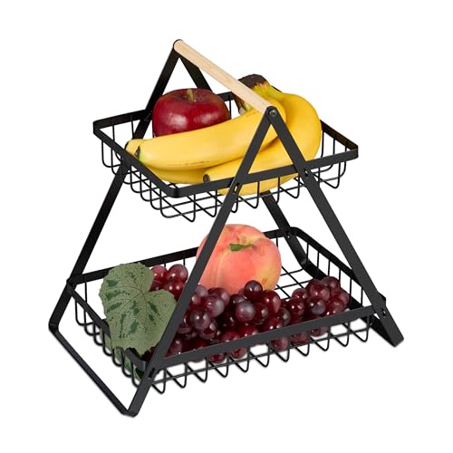 Relaxdays Obstkorb Etagere 2-stöckig, Obstschale für die Küche, moderner Metallkorb für Obst und Gemüse, Metall, schwarz von Relaxdays