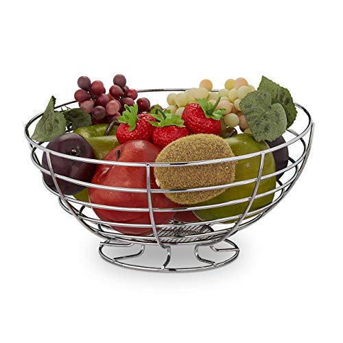 Relaxdays Obstschale, für Gemüse, Brot & Obst, stehend, rund, Küche, modern, Obstkorb, Metall, HxD: 12 x 24,5 cm, silber 10030055 von Relaxdays