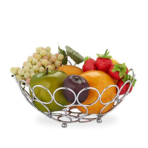 Relaxdays Obstschale, modernes Design, stehend, für Obst, Gemüse, Brot, rund, Obstkorb, Metall, HxD: 9 x 22,5 cm, silber von Relaxdays
