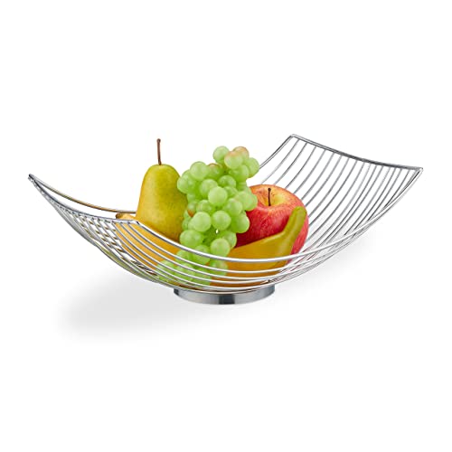Relaxdays Obstschale Metall, eckiger Obstkorb, HBT: 11,5 x 32,5 x 24 cm, Drahtkorb für Früchte & Gemüse, modern, Silber von Relaxdays