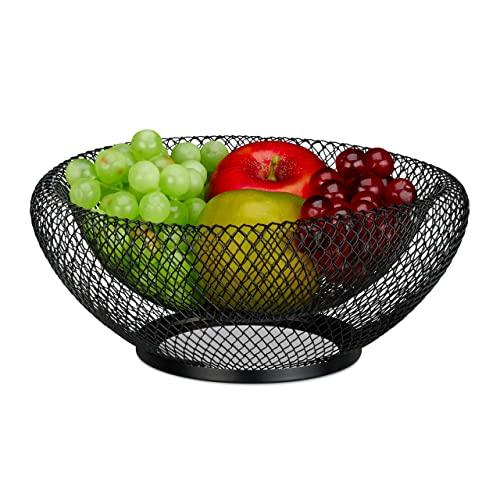 Relaxdays Obstschale Metall, runder Obstkorb, doppelwandig, HxD: 10 x 25 cm, Drahtkorb für Früchte & Gemüse, schwarz von Relaxdays