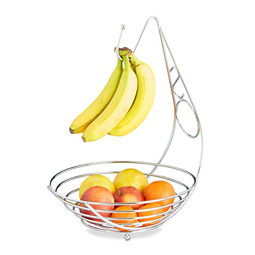 Relaxdays Obstschale mit Bananenhalter, Obstkorb verchromt, Bananenhaken, Stehend, HBT: ca. 42 x 29,5 x 32 cm, silber von Relaxdays