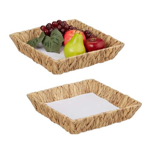 Relaxdays Obstschalen, 2er Set, Dekokörbe für Obst, Brot UVM, aus Wasserhyazinthe, HBT ca. 7x30x30 cm, Boho-Stil, Natur von Relaxdays