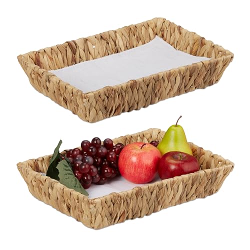 Relaxdays Obstschalen, 2er Set, Dekokörbe für Obst, Brot UVM, aus Wasserhyazinthe, HBT ca. 7x34x24 cm, Boho-Stil, Natur von Relaxdays