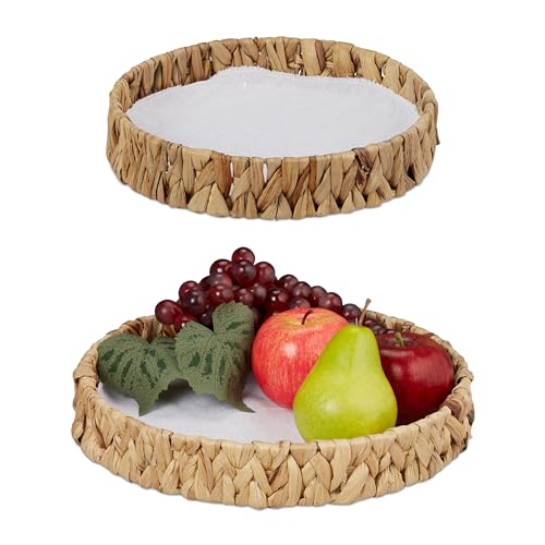 Relaxdays Obstschalen im 2er Set, Dekokörbe für Obst, Brot UVM, aus Wasserhyazinthe, Tischdeko im Boho-Stil, Natur von Relaxdays