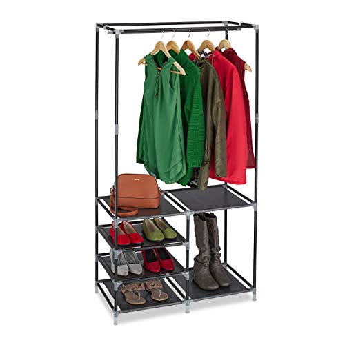 Relaxdays Offener Kleiderschrank, Schuhablagen für 10 Paar Schuhe, Kleiderstange, Garderobe HBT: 160x84x43 cm, schwarz von Relaxdays