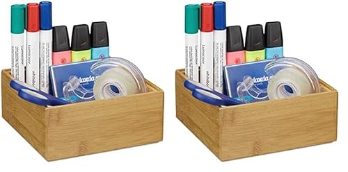 Relaxdays Ordnungsbox Bambus, stapelbar, natürliche Optik, Aufbewahrungsbox Küche, Bad, HxBxT: 6,5 x 15 x 15 cm, Natur, A (Packung mit 2) von Relaxdays