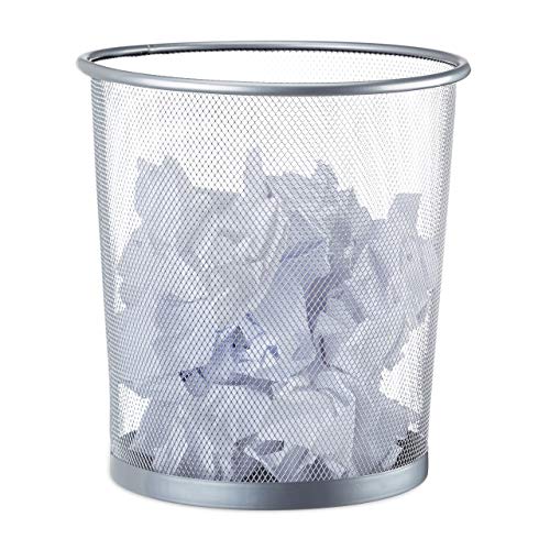 Relaxdays Papierkorb Metall, Mülleimer aus Drahtgeflecht, runder Drahtkorb für Büro, 26 cm Ø, 27,5 cm hoch, silber von Relaxdays