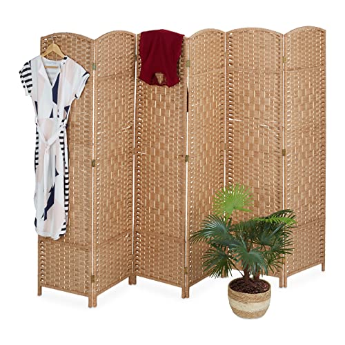 Relaxdays Paravent, 6-teilig, Raumtrenner faltbar, HxB 170x241 cm, Sichtschutz innen, Holz, Papierseil, Trennwand, Natur von Relaxdays