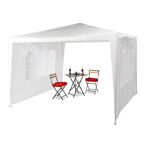 Relaxdays Pavillon 3x3 m, 2 Seitenteile, Metall Gestell, PE Plane, Fenster, Festival Partyzelt, Geschlossen, Weiß von Relaxdays