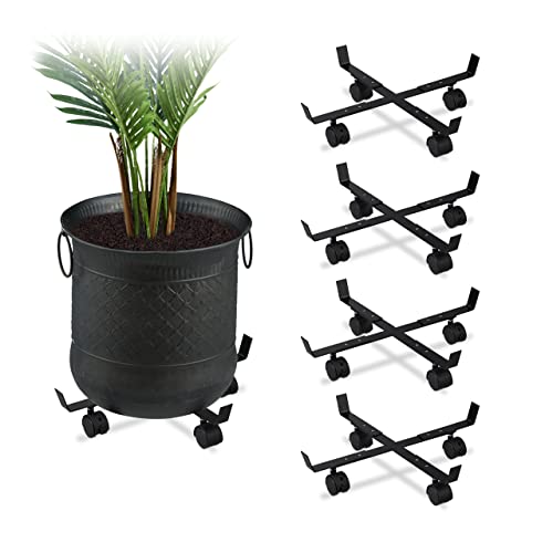 Relaxdays Pflanzenroller ausziehbar, 5er Set, innen & außen, Rolluntersetzer für Blumentopf bis 42 cm Ø, Metall, schwarz von Relaxdays