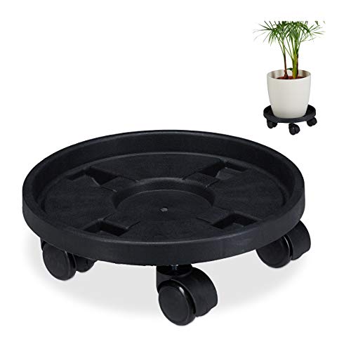Relaxdays Pflanzenroller rund, 2er Set, Ø 30 cm, Blumentopfuntersetzer mit Rollen, Kunststoff, innen & außen, schwarz von Relaxdays