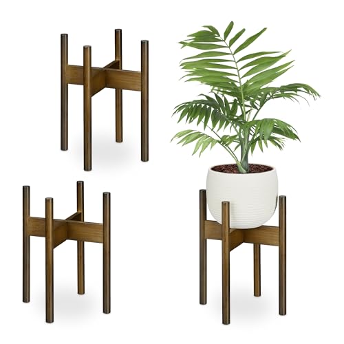 Relaxdays Pflanzenständer Bambus, 3er Set, Übertopfständer innen, Blumentöpfe bis D: 25 cm, Pflanzentopfhalter, braun von Relaxdays