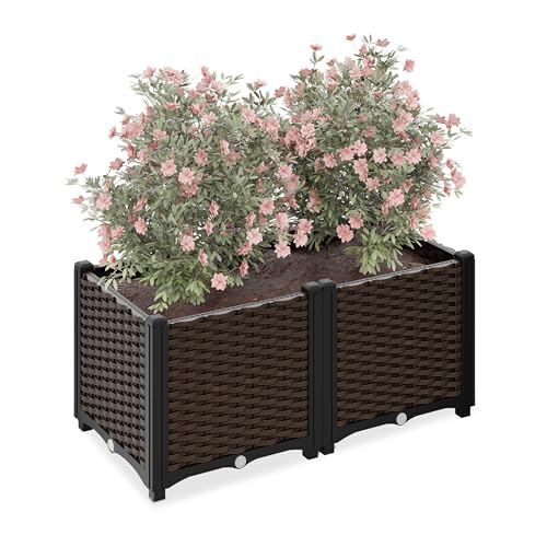 Relaxdays Pflanzkübel, Rattan-Optik, HBT: 38x80x40 cm, Garten, Balkon & Terrasse, Blumenkübel mit Wasserspeicher, braun von Relaxdays