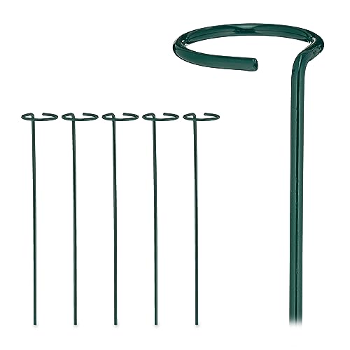 Relaxdays Pflanzstäbe Metall, 6er Set, Rankstäbe mit Ring, Metallstäbe Garten, Rankhilfe Stäbe, 40 cm lang, dunkelgrün von Relaxdays