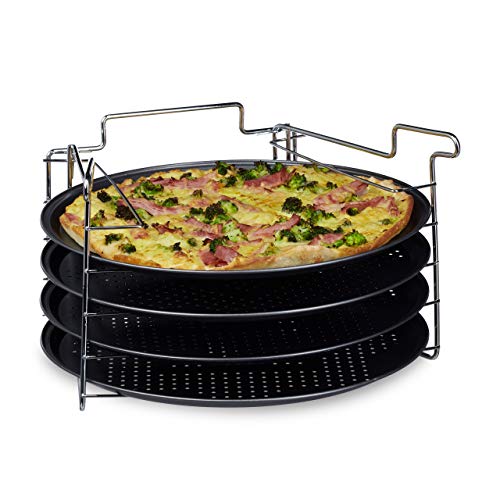 Relaxdays Pizzablech im 4er Set HBT: 20 x 32 x 32 cm Pizzabäcker-Set mit 4 Backblechen und Ständer als Pizza-Backblech und Flammkuchen Blech rundes Pizzabackblech mit Antihaftbeschichtung, anthrazit Relaxdays Pizzablech im 4er Set HBT: 20 x 32 x 32 cm Pizzabäcker-Set mit 4 Backblechen und Ständer als Pizza-Backblech und Flammkuchen Blech rundes Pizzabackblech mit Antihaftbeschichtung, anthrazit von Relaxdays