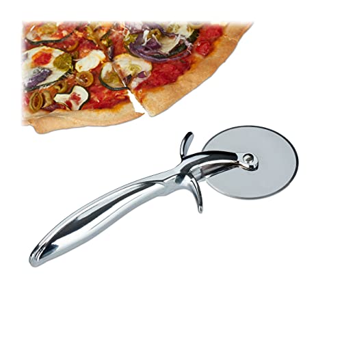 Relaxdays Pizzaschneider Profi, Pizzaroller mit 7 cm Ø Edelstahl Klinge, Pizzamesser mit gummiertem Griff, silber von Relaxdays