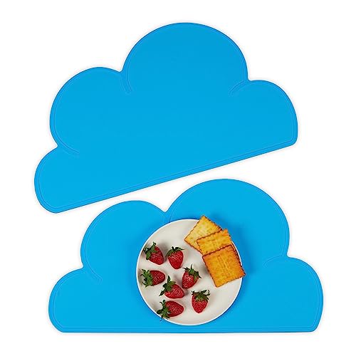 Relaxdays Platzdeckchen Kinder, 2er Set, Wolke, rutschfest, abwaschbar, Tischset Baby, B x T: 47,5 x 26,5 cm, blau von Relaxdays