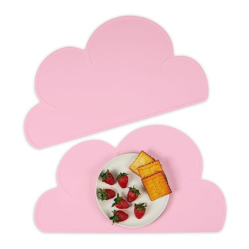 Relaxdays Platzdeckchen Kinder, 2er Set, Wolke, rutschfest, abwaschbar, Tischset Baby, B x T: 47,5 x 26,5 cm, rosa von Relaxdays