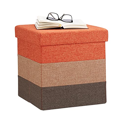 Relaxdays Polster Hocker mit Stauraum, gestreifter Sitzhocker, faltbarer Polsterhocker HBT 38 x 38 x 38 cm, orange-braun von Relaxdays