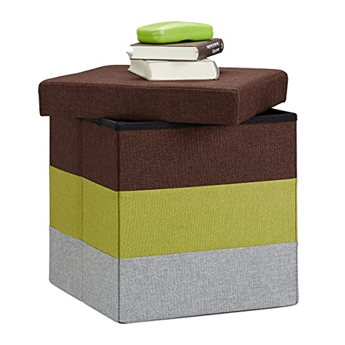 Relaxdays Polster Hocker mit Stauraum, gestreifter Sitzhocker, faltbarer Polsterhocker HBT: 38 x 38 x 38 cm, Farbmix von Relaxdays