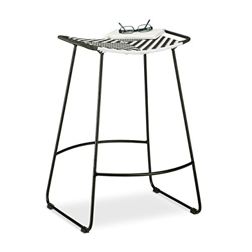 Relaxdays Polyrattan Hocker, karierter Gartenhocker, Sitzhocker HBT 66 x 46 x 30 cm, schwarz-weiß von Relaxdays