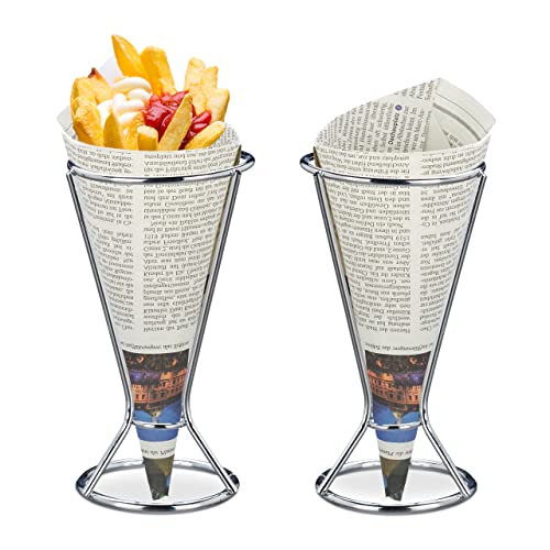 Relaxdays Pommeshalter 2er Set, Edelstahl, für Spitztüten mit Pommes, Chips, Gemüse, Snackhalter, HD 16 x 9,5 cm, silber von Relaxdays