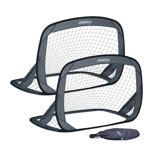 Relaxdays Pop Up Tore 2er Set, Faltbare Fußballtore für den Garten, Kindertore mit Tasche, HxBxT: 78 x 121 x 80 cm, grau von Relaxdays