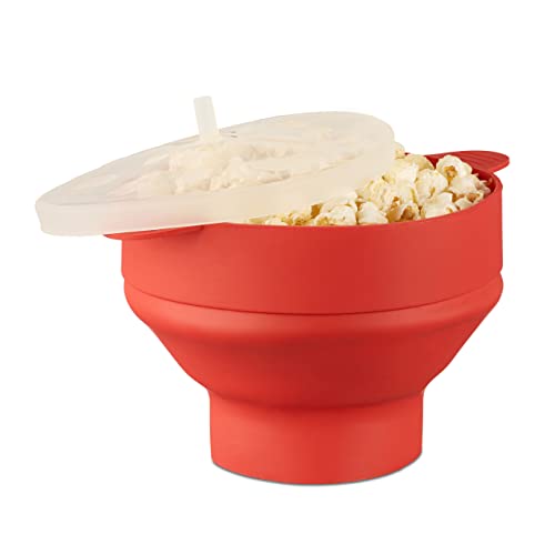 Relaxdays Popcorn Maker Silikon für die Mikrowelle, zusammenfaltbarer Popcorn Popper, Zubereitung ohne Öl, BPA-frei, rot, 25.5 x 25.5 x 14.5 cm von Relaxdays