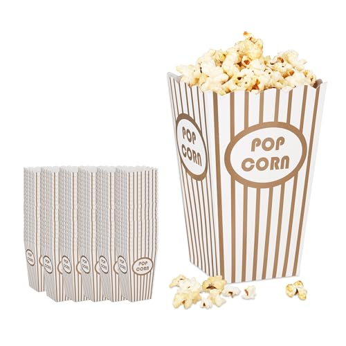 Relaxdays Popcorntüten, 48er Set, gestreift, Retro-Optik, Kino, Filmabend Zubehör, Pappe, Popcornbehälter, Gold/weiß von Relaxdays