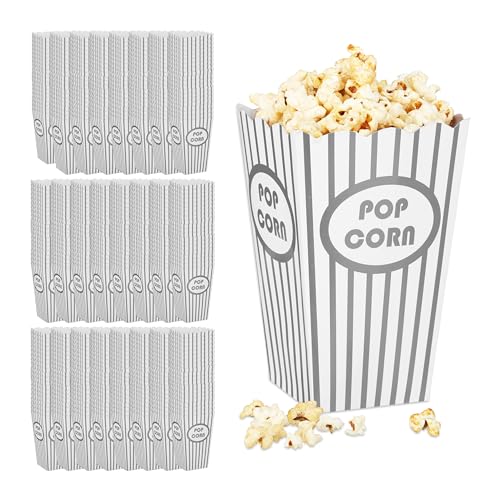 Relaxdays Popcorntüten, 48er Set, gestreift, Retro-Optik, Kino, Filmabend Zubehör, Pappe, Popcornbehälter, Silber/weiß von Relaxdays
