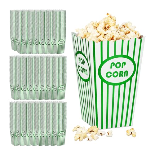 Relaxdays Popcorntüten, 48er Set, gestreift, Retro-Optik, Kino, Filmabend Zubehör, Pappe, Popcornbehälter, grün/weiß von Relaxdays