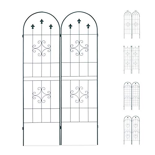 Relaxdays Rankgitter 2er Set, Metall, 180 x 50 cm, Vintage Rankhilfe Garten, Rundbogen & Spitze, zum Stecken, dunkelgrün von Relaxdays