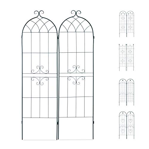 Relaxdays Rankgitter 2er Set, Metall, 180 x 50 cm, Vintage Rankhilfe Garten, geschwungene Form, zum Stecken, dunkelgrün von Relaxdays