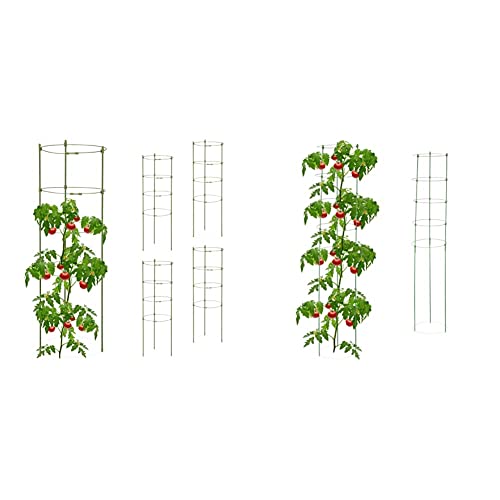 Relaxdays Rankhilfe, 5er Set & Rankhilfe, 2er Set, Tomatensäule für Garten & Balkon, 150 cm, je 5 Ringe, Pflanzstäbe Eisen & Kunststoff, grün von Relaxdays