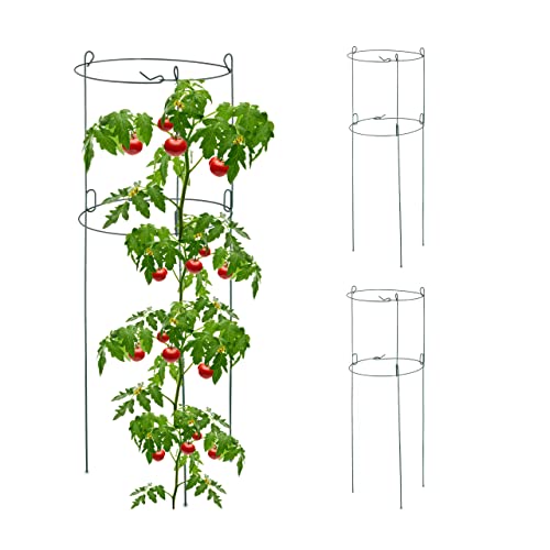 Relaxdays Rankhilfe 3er Set, Metall, runde Pflanzenstütze Tomaten & Gurken, HxD: 76 x 26 cm, 2 Ringe, Gurkenturm, grün von Relaxdays