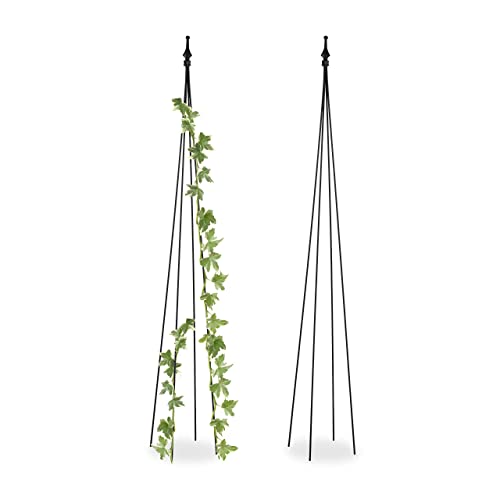 Relaxdays Rankhilfe Obelisk, 2er Set, HBT: 150x20x20 cm, Rankpyramide Kletterpflanzen, Metall, freistehend, schwarz von Relaxdays