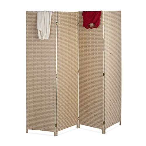 Relaxdays Raumteiler, 4-teilig, HxB: 180x180 cm, Faltbarer Raumtrenner, modern, Sichtschutz, Kunststoff, beige, Paravent PP 4 Panels von Relaxdays