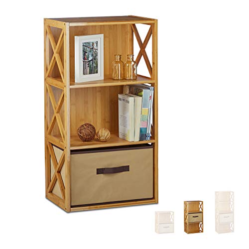 Relaxdays Regal Bambus mit Korb, 3 Ablagen, Holz Standregal, Badregal, Faltbox, HxBxT: 80 x 42 x 29 cm, natur braun von Relaxdays