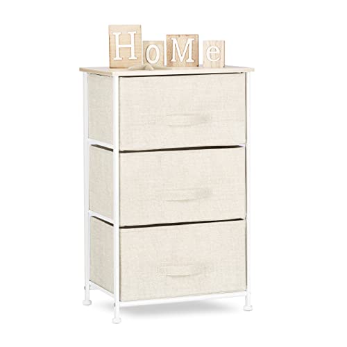 Relaxdays Regalsystem, 3 Stoff-Schubladen, universale Schubladenbox, Metall und Holz, HxBxT: 73 x 45 x 30 cm, beige von Relaxdays