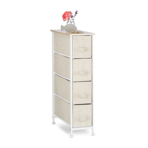 Relaxdays Regalsystem, 4 Stoff-Schubladen, universale Schubladenbox, Metall und Holz, HxBxT: 76 x 20 x 48 cm, beige von Relaxdays