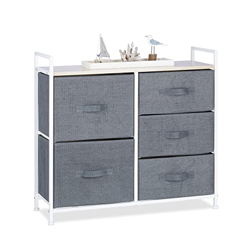 Relaxdays Regalsystem, 5 Stoff-Schubladen, HxBxT: 77,5 x 83 x 29 cm, universale Schubladenbox, Metall und Holz, grau von Relaxdays