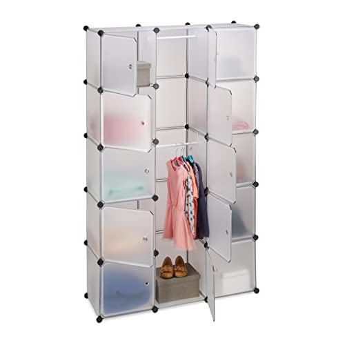 Relaxdays Regalsystem Kleiderschrank mit 11 Fächern, Garderobe mit 2 Kleiderstangen, Kunststoff Steckregal, transparent von Relaxdays